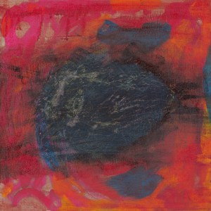 Untitled 'Black and Red' acrylic on board, shown as part of solo exhibition Eye of the Storm, 2019